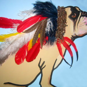 Painting of Felipe with Indian Head Dress. Pianted by www.PicosPelegri.com South Beach Miami