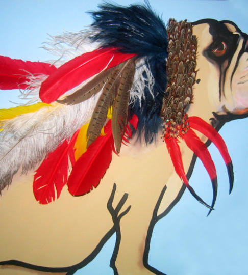 Painting of Felipe with Indian Head Dress. Pianted by www.PicosPelegri.com South Beach Miami