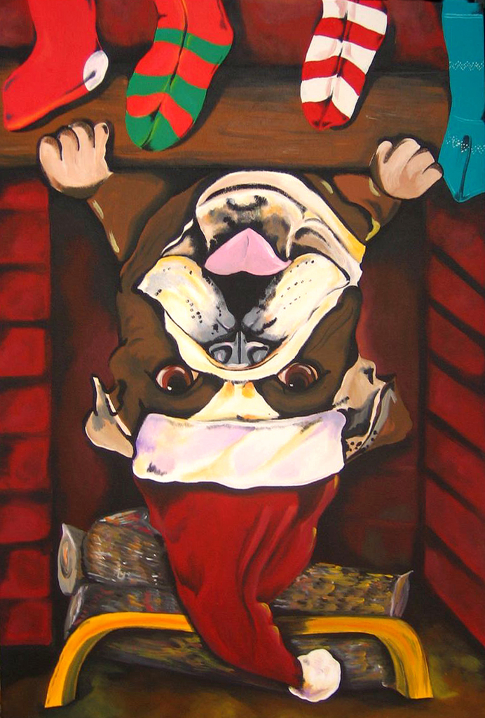 - Art by Picos Pelegri Pop Art Portrait of a British bulldog coming down the chimney at Christmas time. www.PicosPelegri.com South Beach Miami