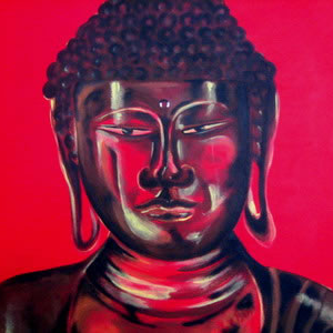 painting of a Red Buddha. by www.PicosPelegri.com South Beach Miami