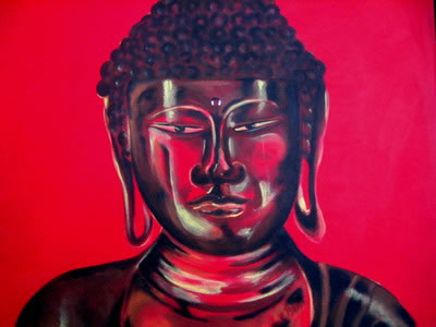 painting of a Red Buddha. by www.PicosPelegri.com South Beach Miami