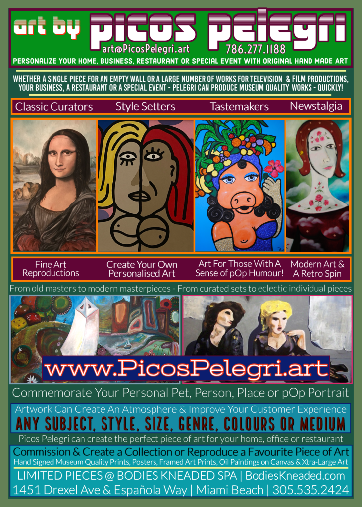 5x7 Flyer Back | Miami Bitch | SoBe Sow - Art by Picos Pelegri Various Portraits By www.PicosPelegri.com South Beach Miami