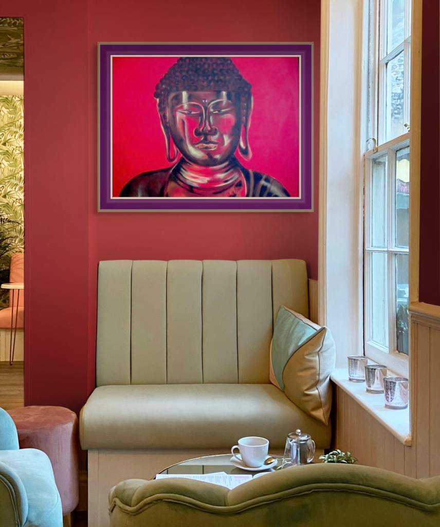 - Art by Picos Pelegri Art by www.PicosPelegri.com. A Large Sized Realistic Portrait of a "Budha" Displayed over in a Health Food Restaurant
