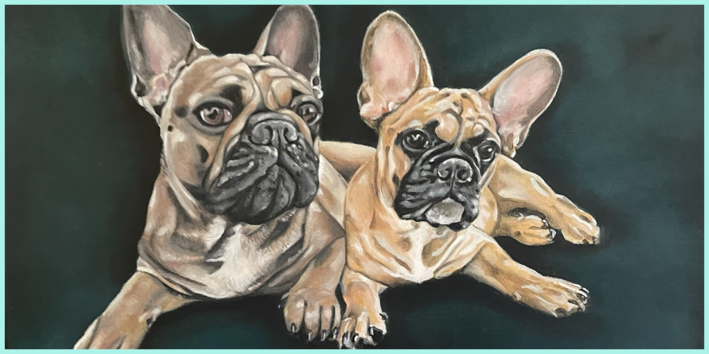 - Art by Picos Pelegri POP APINTING OF TWO PUPPY FRENCH BULLOSG. PAINTED BY www.PicosPelegri.COM South Beach Miami