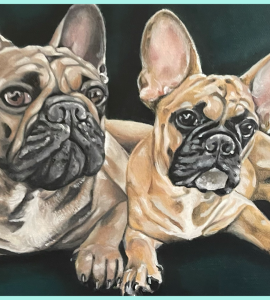 POP APINTING OF TWO PUPPY FRENCH BULLOSG. PAINTED BY www.PicosPelegri.COM South Beach Miami