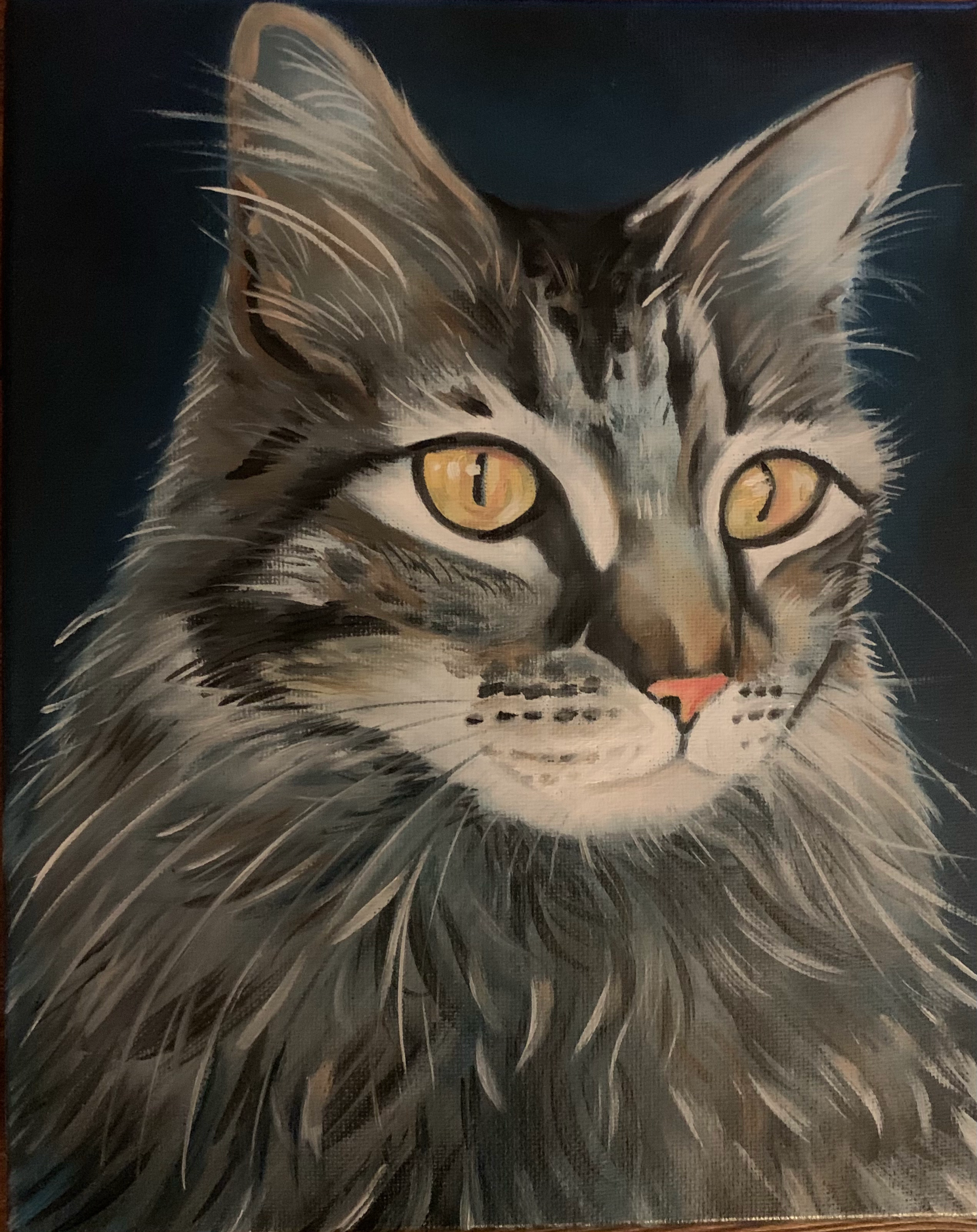 "Gato" Realistic painting of a grey cat. Painted ny www.PicosPelegri.com South Beach Miami