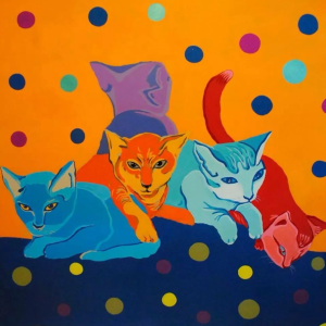 Joyce's Cats. pop art portrait of four colourful cats. painted by www.PicosPelegri.com South Beach Miami