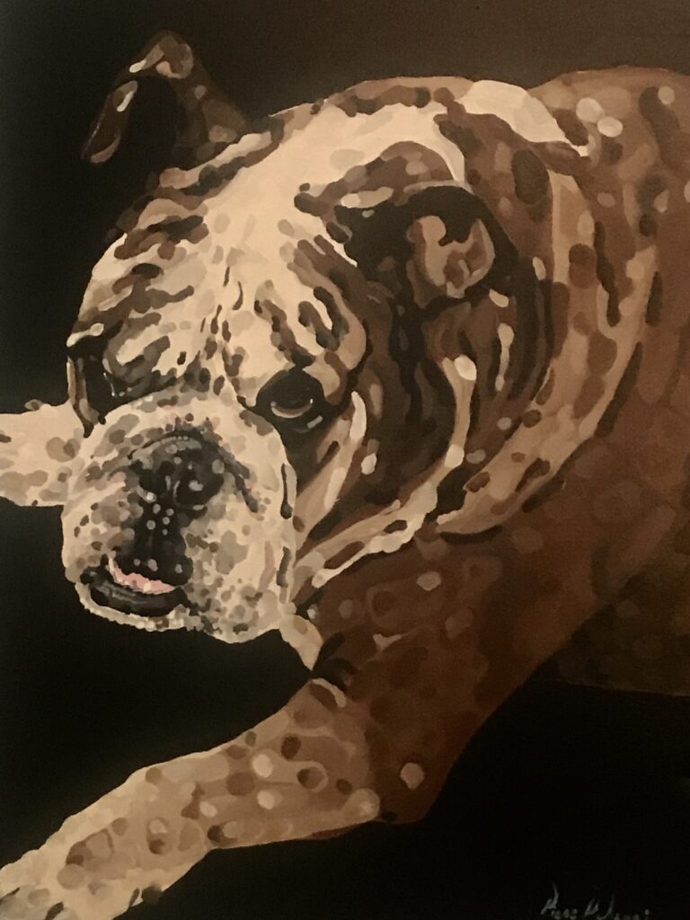 Painting of MAxx The British Bulldog. Painting by www.PicosPelegri.com  South Beach Miami