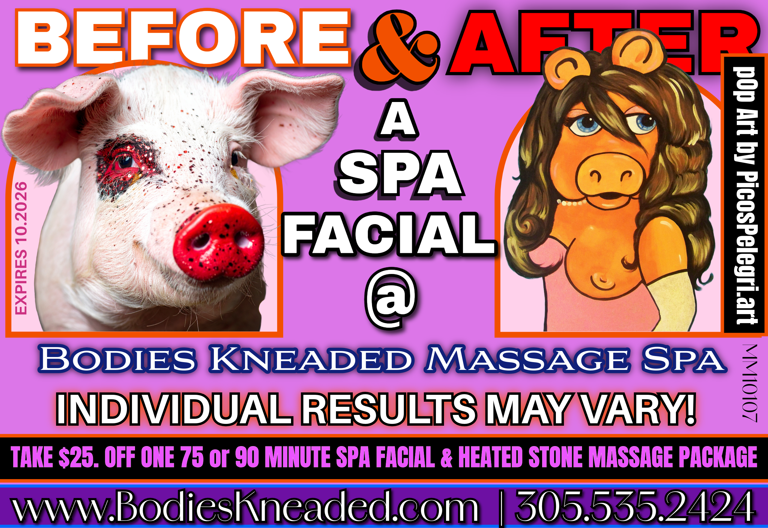 Pop Art Portraits of "SoBe Sow" . Before & Afters with a pig and "SoBE Sow'. Art by www.PicosPelegri.com South Beach Miami