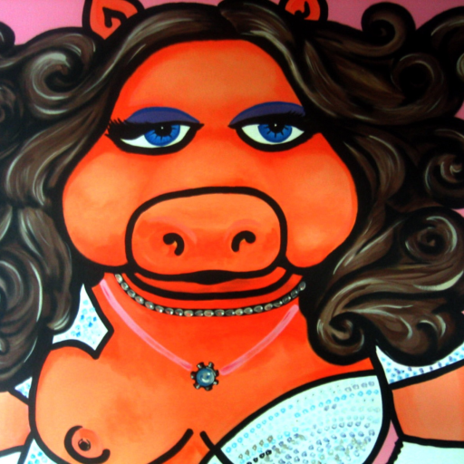 pop art by www.PicosPelegri.art South Beach Miami painting of SoBe Sow with her left boob exposed.