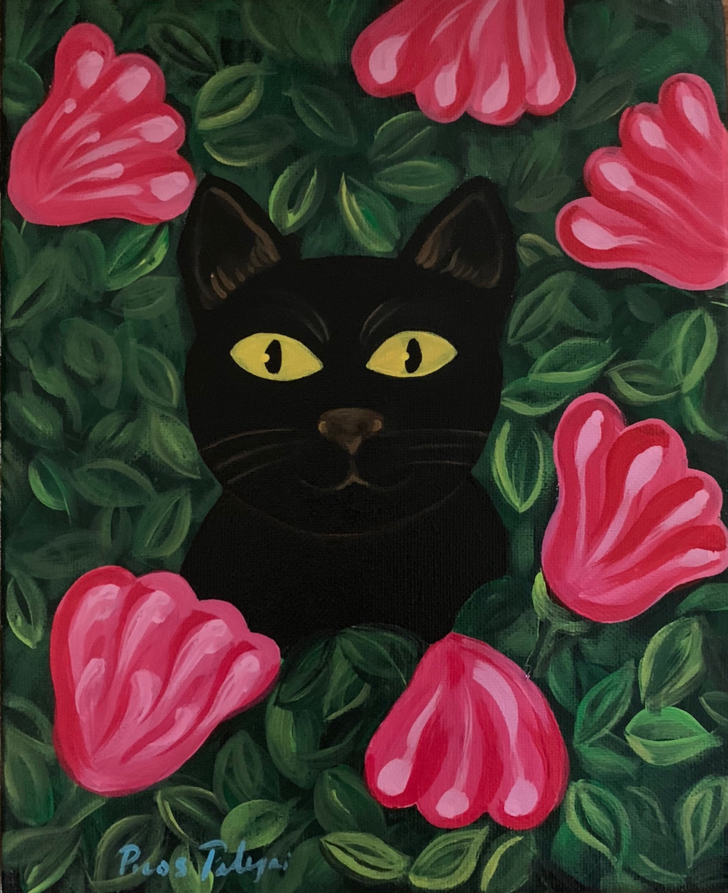 Black Cat and Roses — artwork by Mariano Picos Pelegri